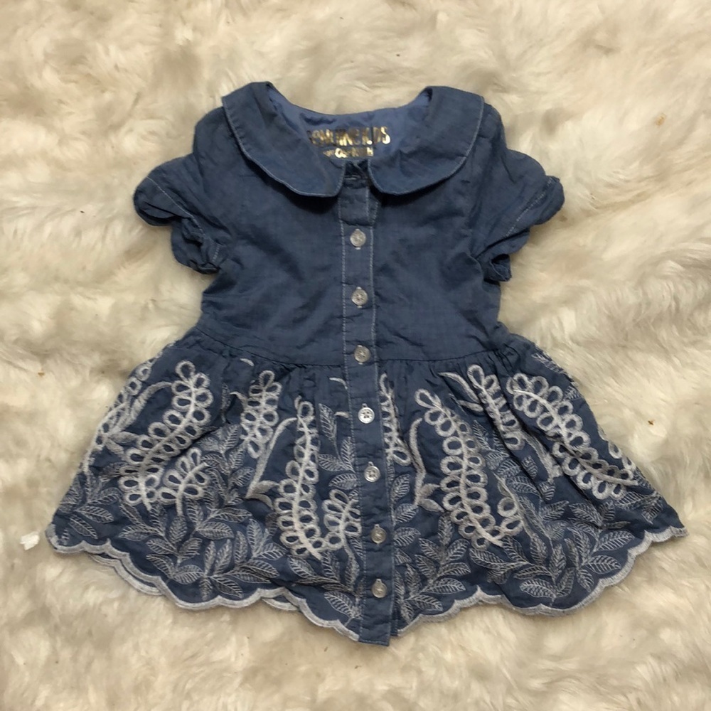 OshKosh genuine kids 12 month blue dress blue with white embroidery flowers